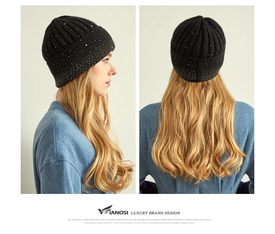 VIANOSI New Fashion Wool Winter Hats for Women Beanies with Pearl Fashion Warm Cap Brand Bonnet