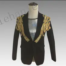 Черная одежда мужские дизайнерские костюмы masculino homme terno Сценические костюмы для певцов куртка для мужчин золотые блестки Блейзер танцевальный звездный стиль