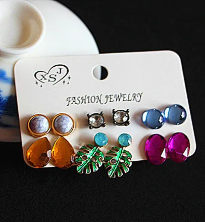

New fashion women accessories wholesale girls party earrings beautiful mix-and-match 6 pairs /set earrings Christmas gifts