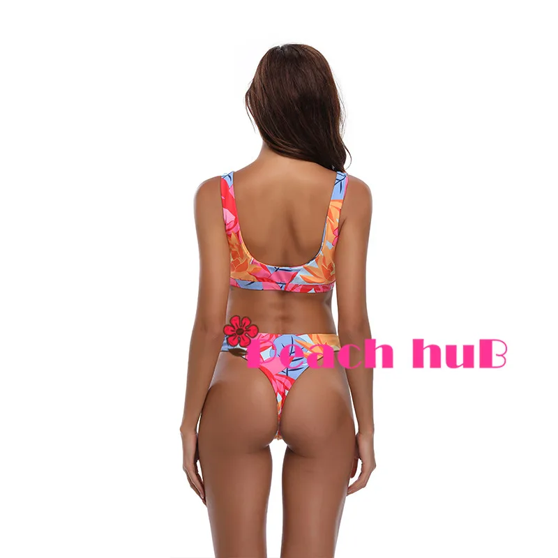 Whole Swimsuit Bikini Push Up Bather Female Woman Bathing Suit Girls Bathers SexyBikini Set Floral Swimsuit Biquini Pink (3)