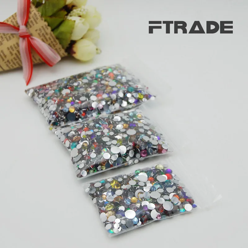 

High quality SS6-SS 30 (2 MM-6.5MM) 36 color mixed size flat back shiny acrylic resin rhinestone DIY nail decoration