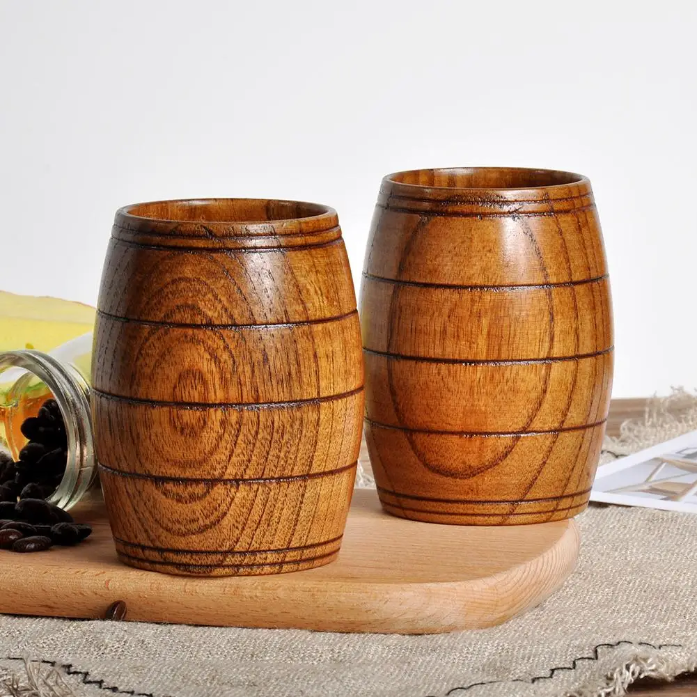 

Barrel Shape Wooden Beer Tea Milk Cup Carved Home Kitchen Bar Pub Drinkware Gift
