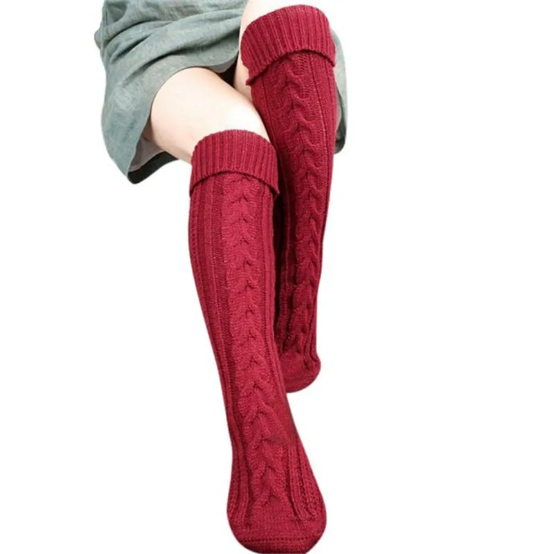 

Sleeper #5005 new Women Step Foot Woolen Yarn Overknee Stocking High kintting winter solid warm fashion Calcetines soft DA 2018