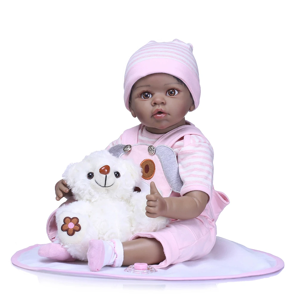 

55cm Black Girl Doll Silicone Lifelike Soft Reborn Baby Doll Girl Gift Realistic Newborn Dolls Lovely Bedtime Toy Birthday Gift
