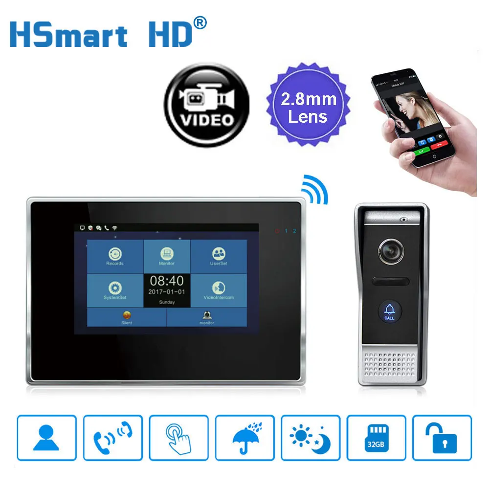 7 inch Wireless WiFi Smart IP Video Doorphone Villa Intercom System Touch LCD 1200TVL Outdoor Camera Video Doorbell APP Unlock