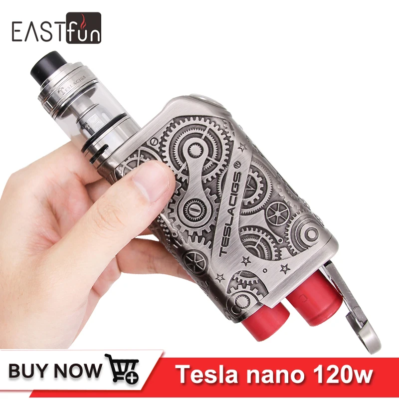 

100% Original Tesla Nano Kit H8 Sub Ohm Tank Teslacigs Nano 120W Box Mod Steampunk style VW TC TCR mode