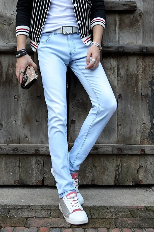 2018 New Light blue Men Denim Skinny Pant Man Hight Quality Casual Fashion Jeans Slim Fit Season Korean Style Trousers 