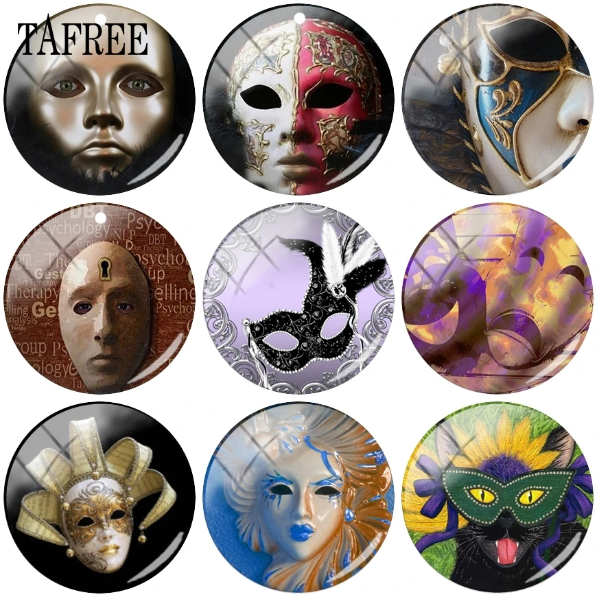 

TAFREE Charming Mask Picture Beads 25mm Glass Cabochon Dome Cameo Pendant Settings DIY Jewelry For Keychains Necklace