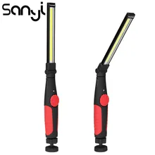 Led luz de trabalho portátil lanterna magnética usb recarga cob lanterna girar 180 gancho lâmpada pendurada para reparação carro/acampamento