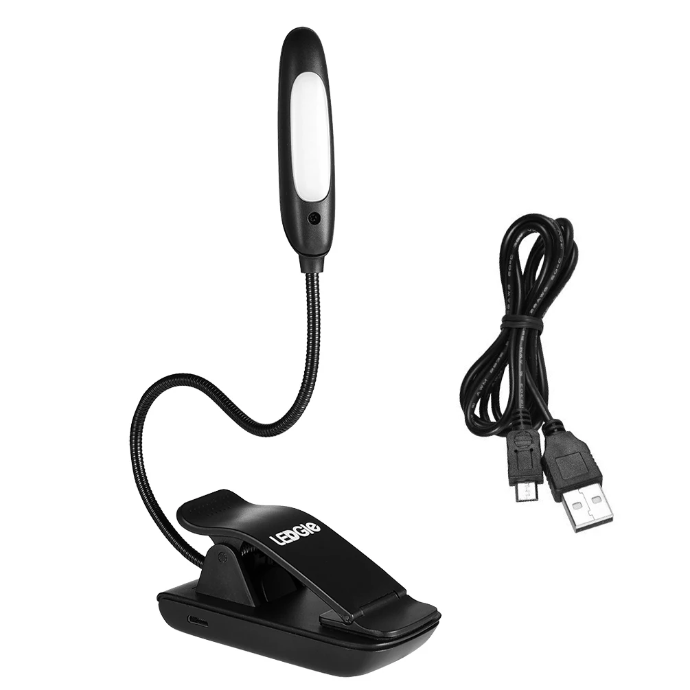 

LEDGLE Rechargeable LED Book Light Flexible Clip-on Reading Lamp Eye-friendly LED Light 3 Lighting Modes Rotatable Gooseneck