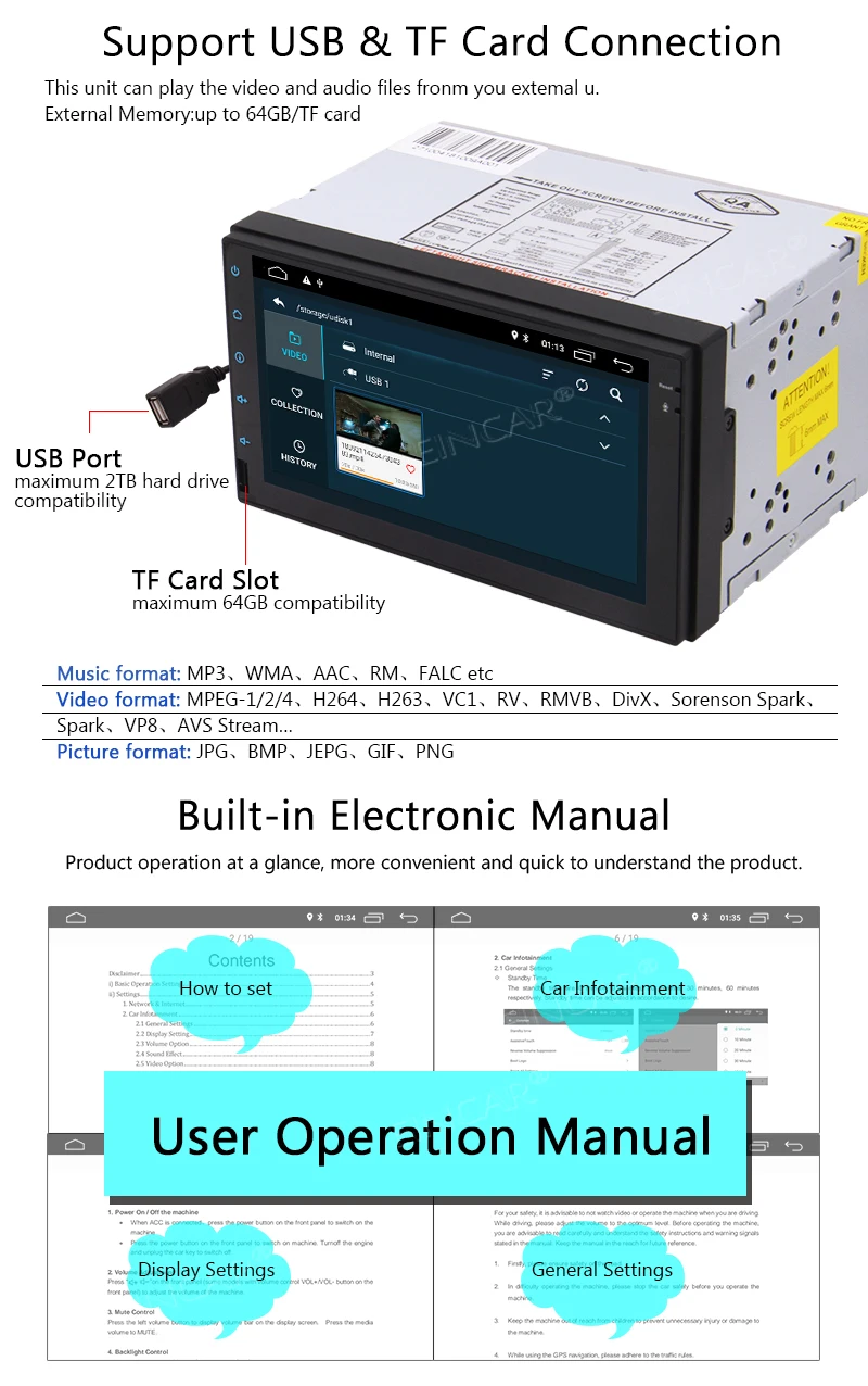 Discount Android 8.1 Car Radio in dash Bluetooth GPS Navigation Head Unit Support Steering wheel control FM/AM/RDS Wifi/3G/4G/DVR 7 inch 5