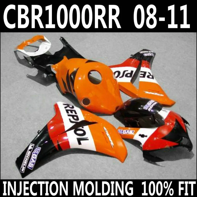 Бесплатно настроить для HONDA CBR 1000 RR 08-11 обтекатели 2008 2009 2010 2011 оранжевый белый черный красный мото обтекатель cbr1000rr набор