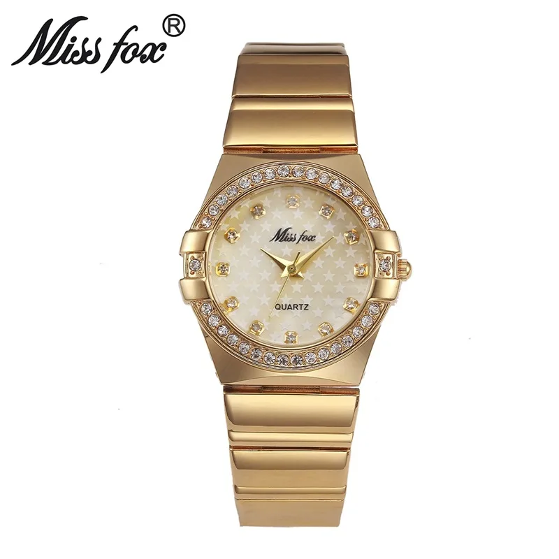 Miss Fox брендовые качественные Роскошные женские кварцевые часы серебристого и золотого цвета со стразами женские часы-браслет Montre Femme