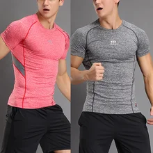 Новые мужские компрессионные футболки с коротким рукавом быстросохнущие дышащие для бег спорт фитнес