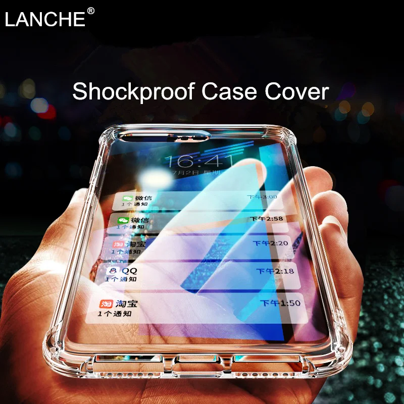 

LANCHE Shockproof Phone Case Cover For iphone 7 6 6s X XS Max Case Clear Soft TPU Airbag Cases For iphone 7 8 plus 6 6s Plus XR