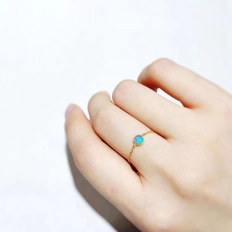 Aazuo 18K цепочка из желтого золота кольцо натуральные опаловые драгоценные камни Кольцо Изумруд Рубин для женщин цепочка любовь подарок крошечное тонкое обручальное кольцо