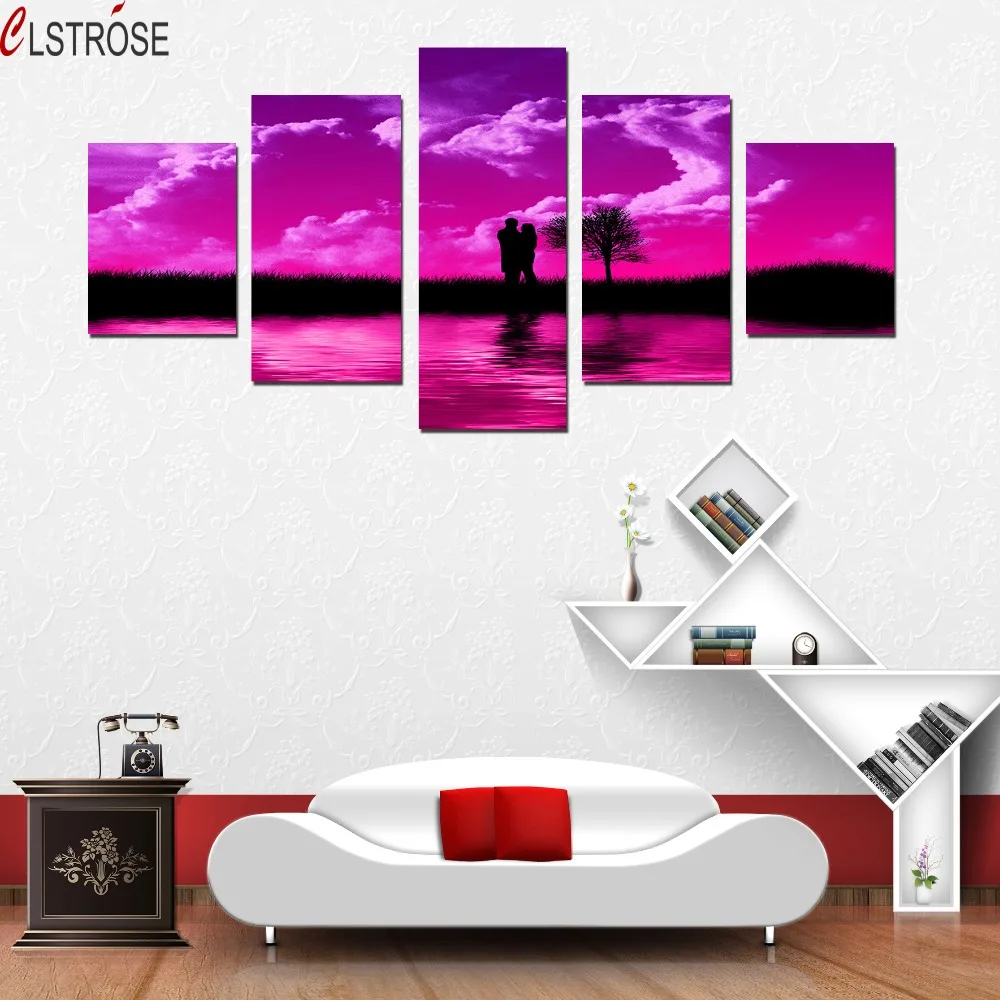 CLSTROSE Love Celebration Wedding Decoration Romantic Pictures 5 Pieces Wall Art Canvas For Living Room Home Decor Unframed | Дом и сад