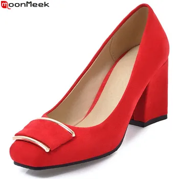 

MoonMeek 2020 spring autumn high heels women shoes slip on shallow square toe square heel with butterfly knot ladies shoes
