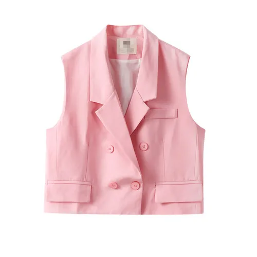 pink Короткий розовый костюм куртка модный жилет женский однотонный жилет для женщин Женский Корейский жилет-пуховик - Цвет: pink