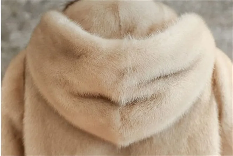 Новая модная зимняя женская куртка из искусственного меха, одноцветная Меховая куртка с капюшоном из меха норки размера плюс, женская тонкая верхняя одежда OKXGNZ