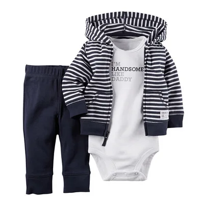 2020 Spring Autumn Baby Boy Girl Cothing Sets Long Sleeve Black White Striped Coat+Bodysuit+Pants 3PCS Baby Boys Girls Clothes (1)