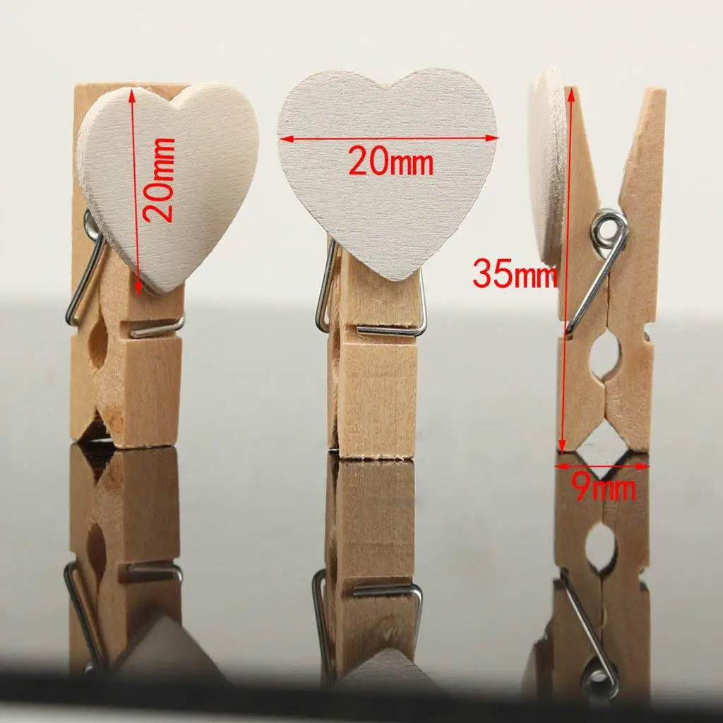 Новые 40 pcs Love Heart мини деревянные держатели для фото бумаги колышки для фотографий крафтовые Свадебные украшения-белый