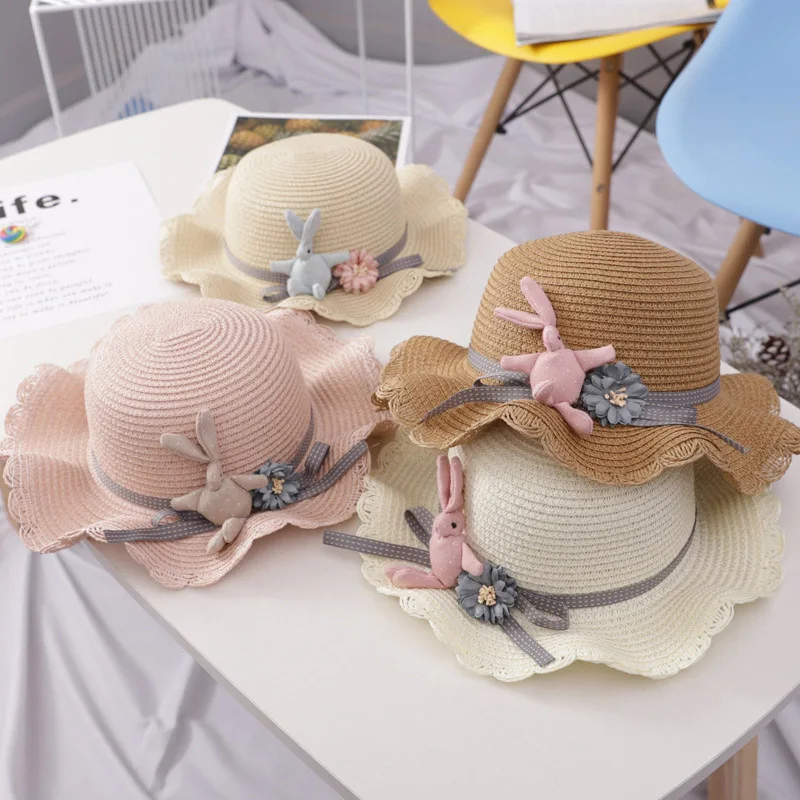 Children Girl Fashion Flower Decor Rabbit Casual All-match Cute Sweet Breathable Sunscreen Beach Sun Hat Toddler Girl Cap 1-8Y Children Girl Fashion Flower Decor Rabbit Casual All-match Cute Sweet Breathable Sunscreen Beach Sun Hat Toddler Girl Cap 1-8Y