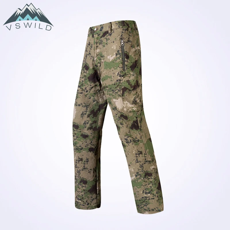 

Men Tactical Soft Shell Sprots Pants Outdoor Trekking Camping Trip Hunting Zipper Waterproof Warm Camo Free Soldier Trousers