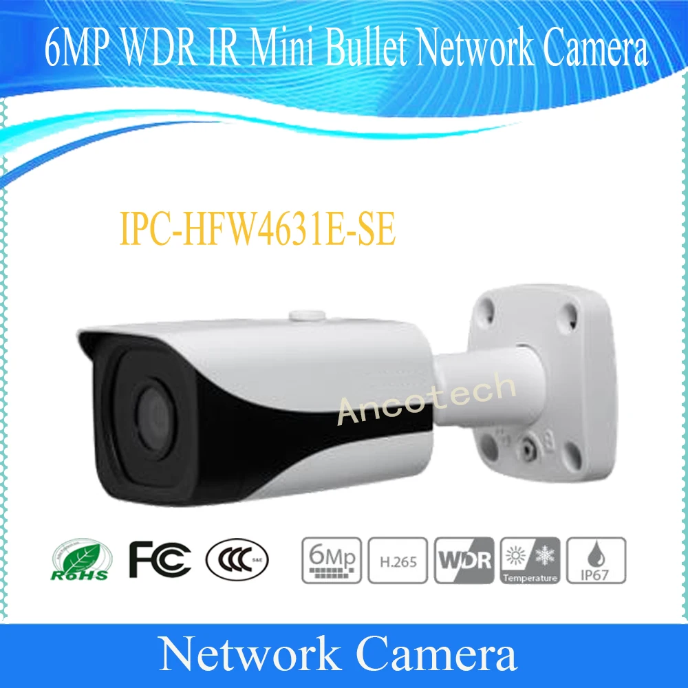 

Free Shipping DAHUA Surveillance CCTV Camera 6MP WDR IR Mini Bullet Network Camera IP67 With EPOE DH-IPC-HFW4631E-SE