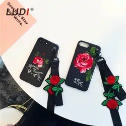 Луди корейский 3D красная роза запястья и шейный ремень чехол для iPhone X 8 7 7 плюс мягкий Pro- ТПУ Hipster крышка для iPhone 6 6 плюс 6 S 6splus