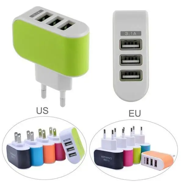 

3 Port USB Charger Mobile Phone EU / US Plug Charger Travel Wall Charger Adapter For iPhone for Xiaomi for Samsung Phone Charger