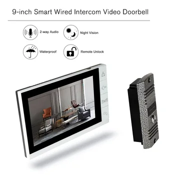 

9-inch LCD Color Door Phone Video Intercom System Night Vision Camera Kit IR Night Vision Door Bell for Home Security
