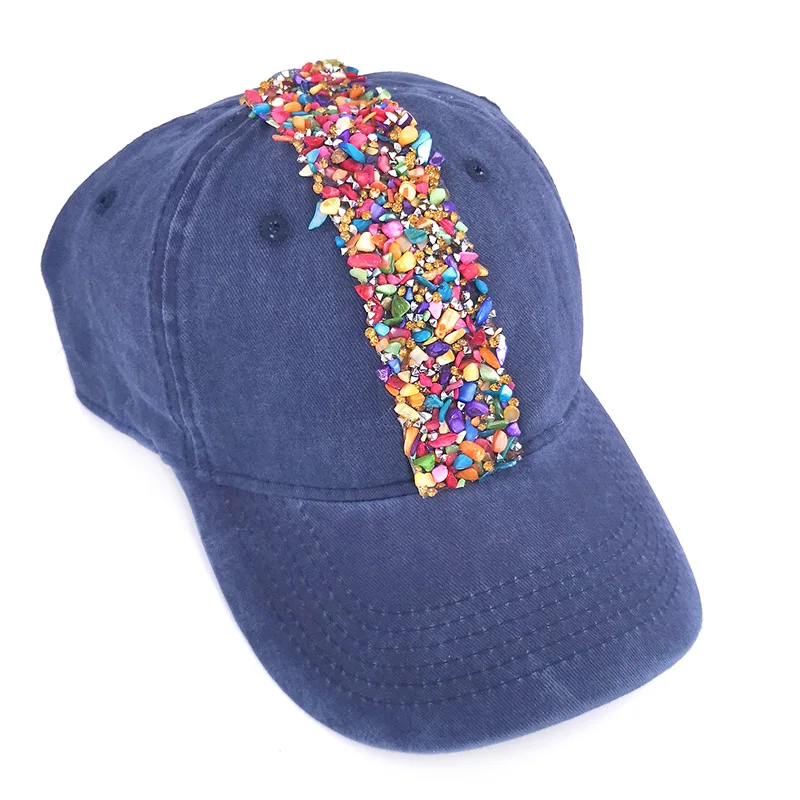 GZhilovingl Многоцветный Стразы ленты Бейсбол кепки для женщин Повседневное стирка хлопок Спорт Регулируемый Snapback хип хоп шляпа - Цвет: navy blue