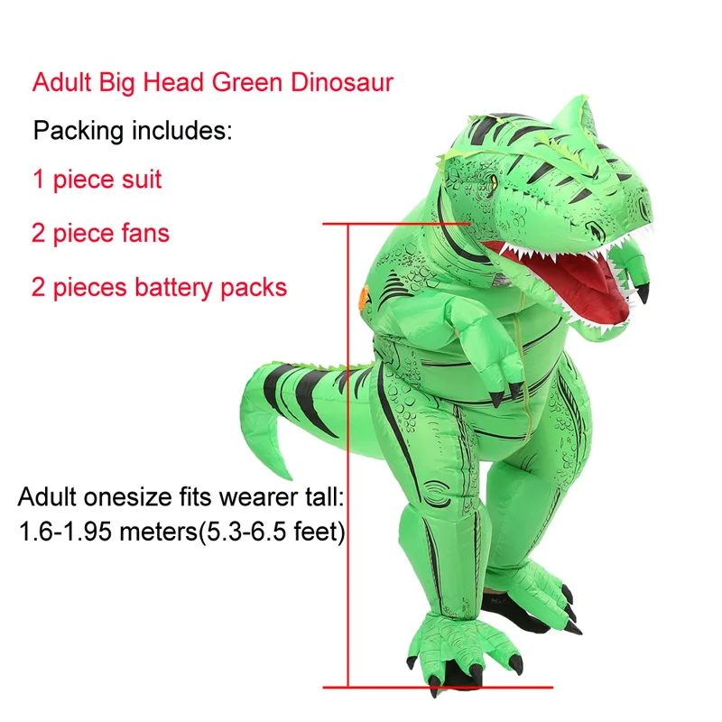 JYZCOS, надувной костюм динозавра для детей и взрослых, костюм ковбоя, единорога, сумо, борца, костюм Пурима, карнавальный костюм на Хэллоуин - Цвет: Big head green