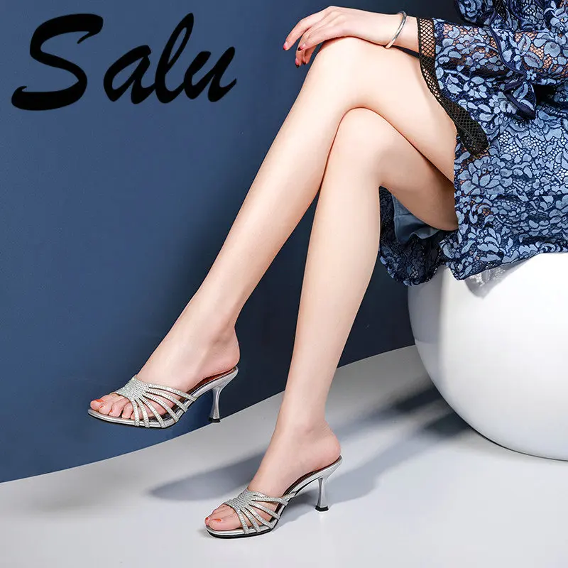 

Salu Fashion Slip-on Women Genuine Leather Shoes Woman Elegant High Heeled Wedding Party Shoes Female Sandals