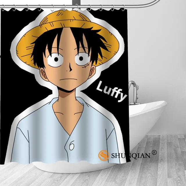 High Quality Custom one piece luffy Shower Curtain Polyester Fabric Bath Curtain Hooks Mildew
