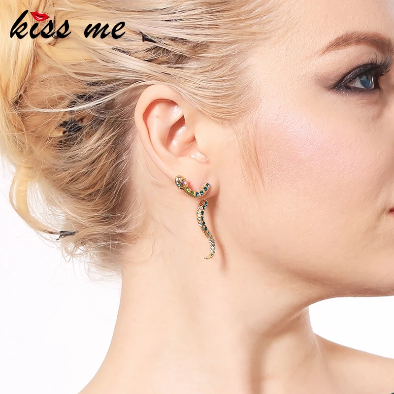 KISS ME Chic Blue Crystal Snake Dangle Earrings 2018 Latest Party Drop Earrings for Women Fashion Jewelry