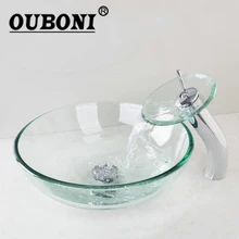 OUBONI закаленные стеклянные раковины для полировки хромированная раковина для ванной комнаты раковина для умывания керамическая раковина для ванны комбинированный набор смеситель torneira