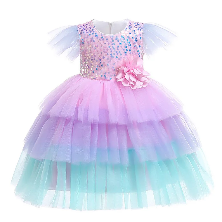 

Summer Girl Pastel Rainbow Lace Sequin Dress Kids Carnival Party Dress for Girls Infant Princess Dress Baby Girl Clothes 1-6Yrs