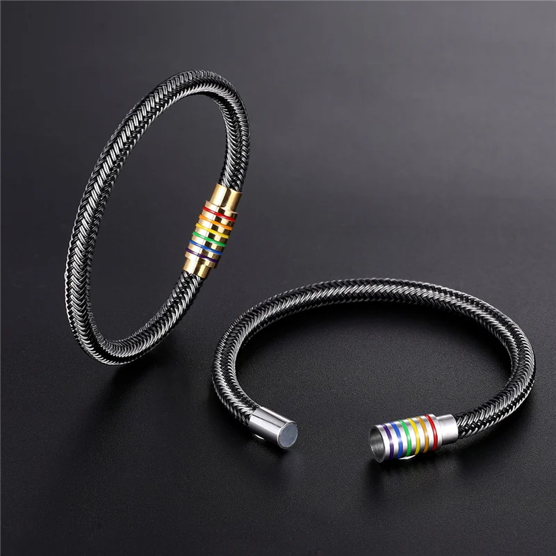 Черный/белый плетеный стальной браслет, Женский Простой Модный магнитный браслет с пряжкой, мужской браслет из нержавеющей стали