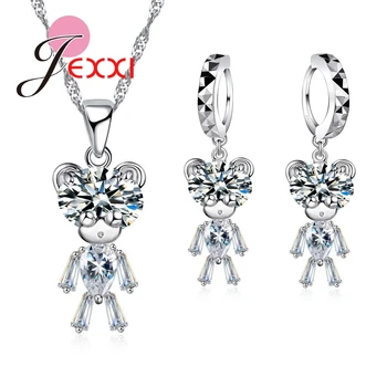 

Top Quality Funny Girls 2020 Fashion Kid Design Austrian Crystal Jewelry Sets 925 Sterling Silver Party Necklace Earrings