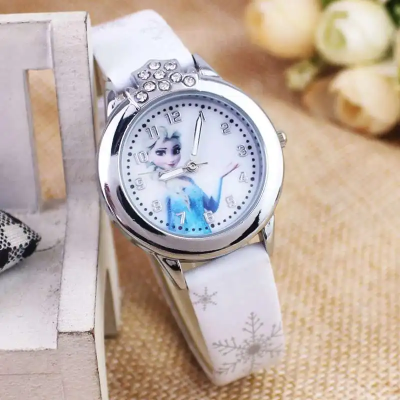 

Cartoon ice snow princess Aisha Anna Princess children love the new student watches white