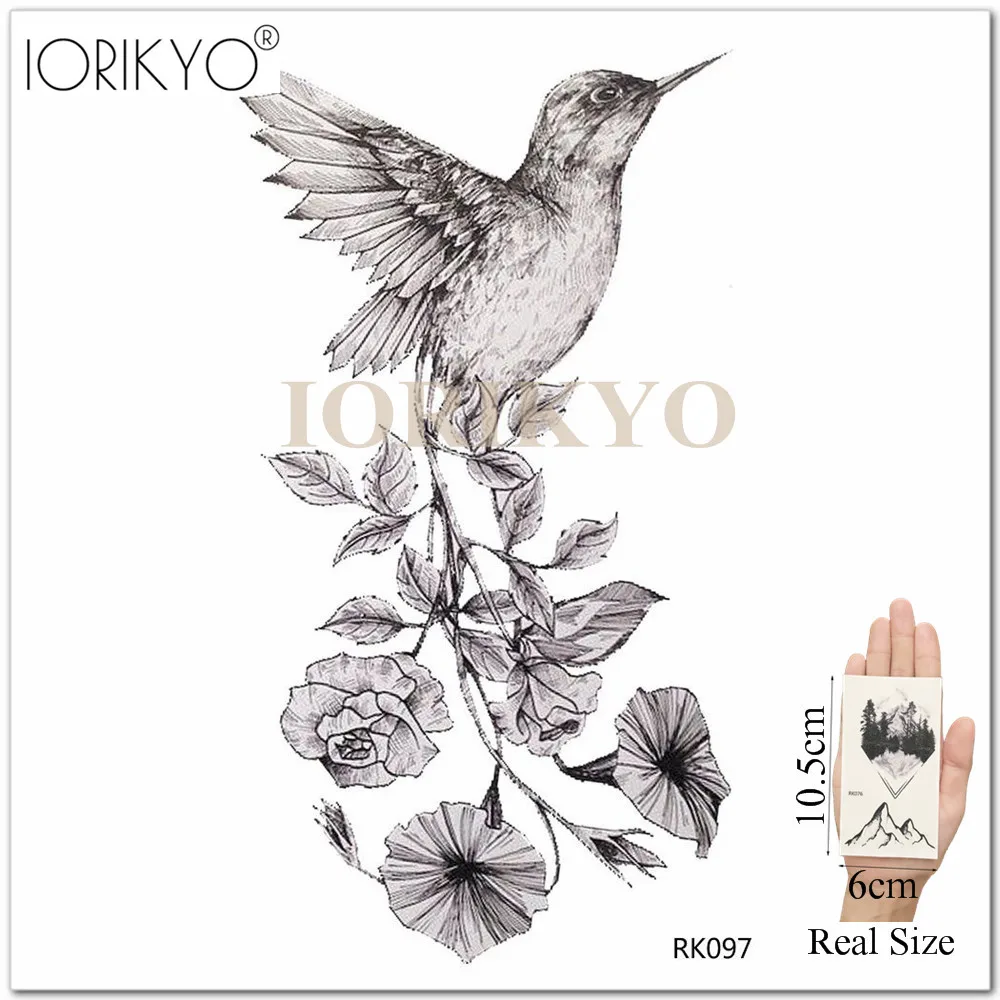 Мужская временная татуировка IORIKYO черная Колибри тату наклейки для женщин