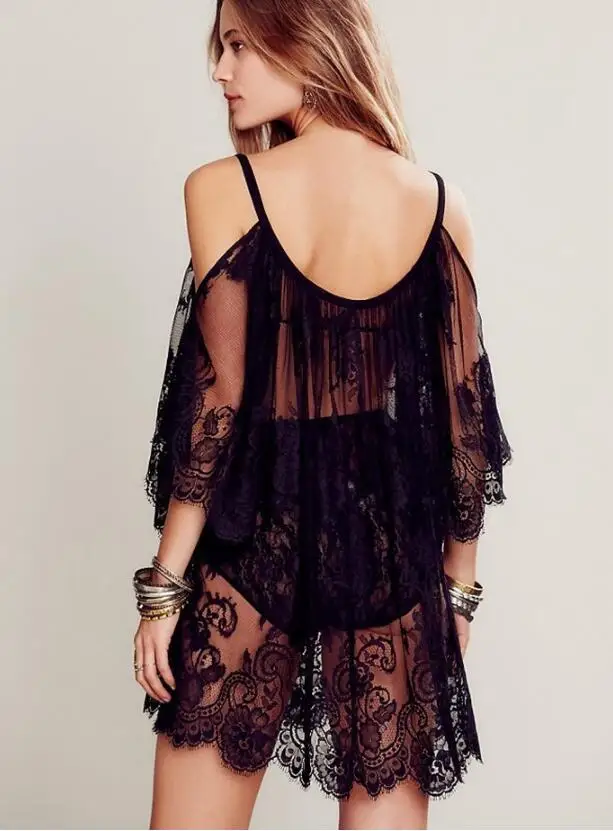 Women Sexy Swimsuit Lace Crochet Bikini Cover Up Swimwear Beach Dress (6)