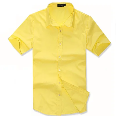 Однотонные летние мужские рубашки, приталенные однотонные рубашки camisas с коротким рукавом camisa masculina 16 цветов MQ245 - Цвет: yellow