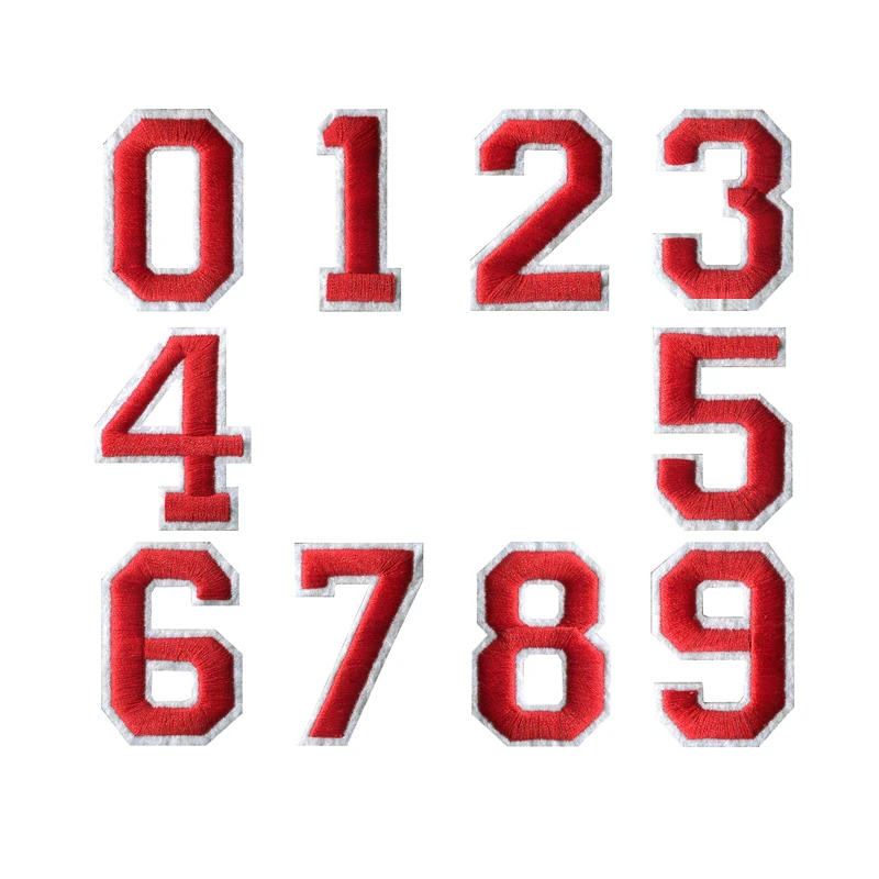 

4.5CM High 1PCS 0-9 white with red thread numbers Mixed Embroidered patch Sew iron on decoration badge boca juniors