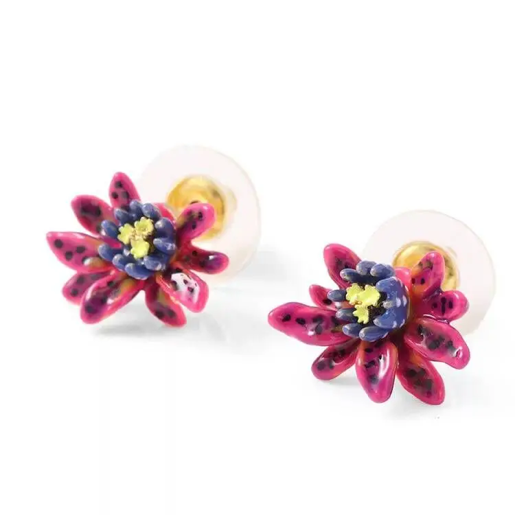 Amybaby дизайнерское ожерелье ручной работы с эмалью и фиолетовым цветком, регулируемое кольцо, серьги, браслет, ювелирные изделия для вечерние - Окраска металла: earring 2