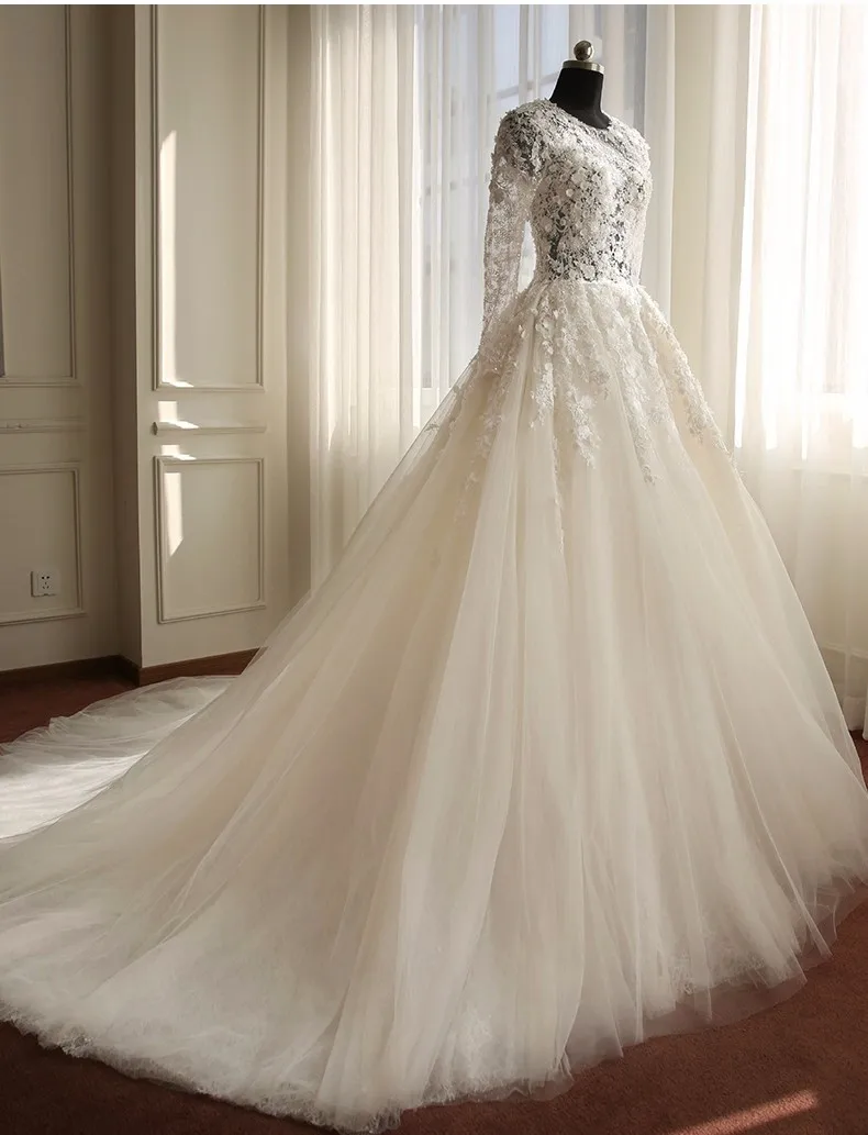 Fashionable Applique Lace 2017 Long Sleeve Wedding Dresses Vintage ...