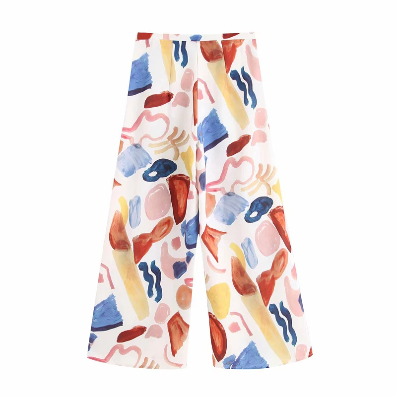 2019 Fashion Spring Summer Chiffon Wide Leg Pants Women High Waist Graffiti Print Loose Pants Elegant Office Ladies Trousers 2019 Fashion Spring Summer Chiffon Wide Leg Pants Women High Waist Graffiti Print Loose Pants Elegant Office Ladies Trousers