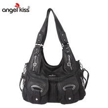 Angelkiss бренд Для женщин сумки на плечо Hobos Сумки для женщин PU промывают Сумки Курьерские сумки через плечо Для женщин сумки дизайнер